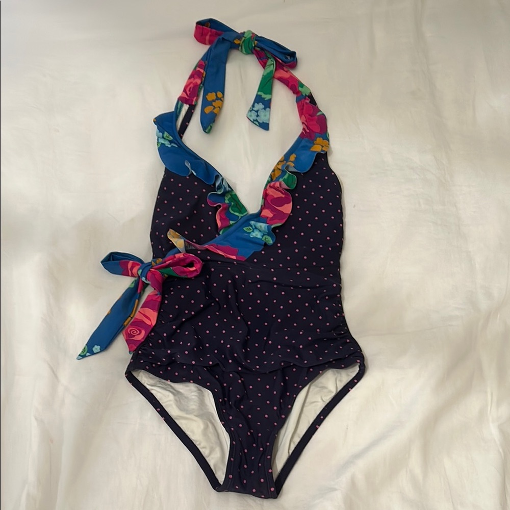 Matilda Jane Navy and Pink One Piece Swimsuit with Floral Accents